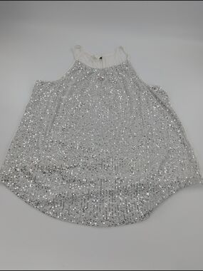 Maurices White Silver Sequin High Neck Halter Camisole Tank Top Party Glam Chic